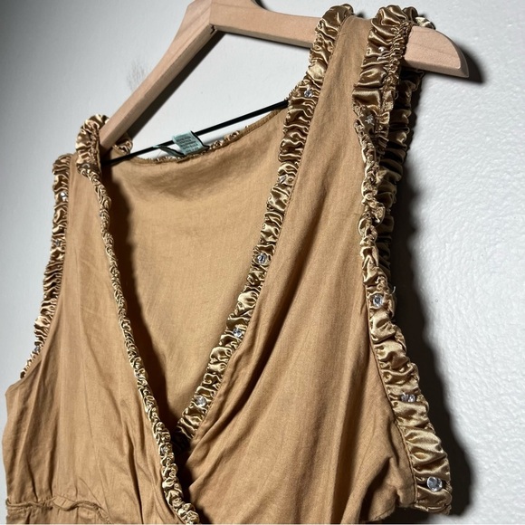 VTG Women Love Potion Babydoll Top XL Brown Ruffle Sequin‎ Trim Fairy Whimsical - Picture 2 of 8